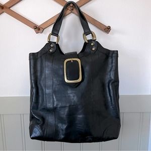 J&M Davidson Black Leather Bucket Bag Shoulder Tote Purse